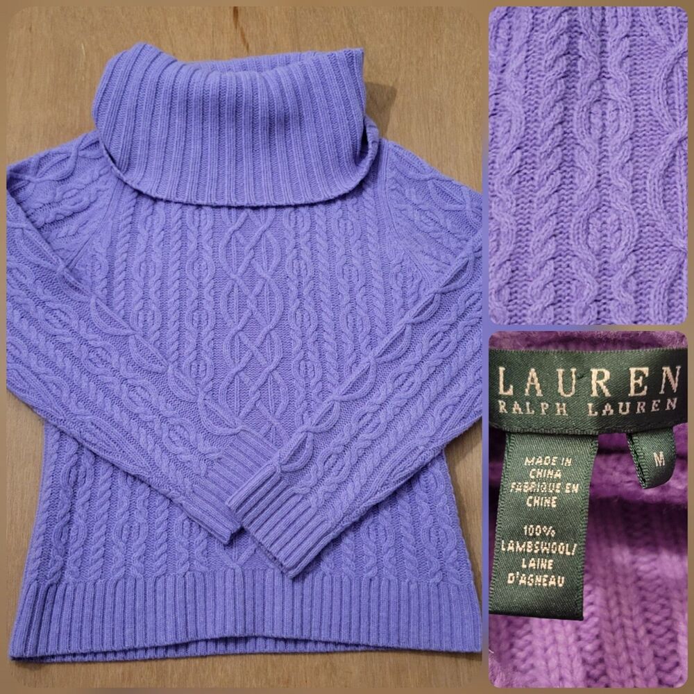 Lauren Ralph Lauren Lambswool  Cable Knit Purple Sweater Size Medium Women's